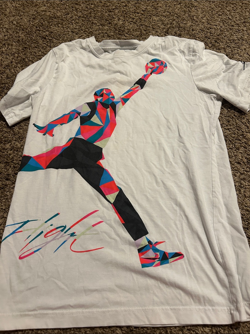 Jordan White Short Sleeve Tee with Multicolor Geometric Jumpman
